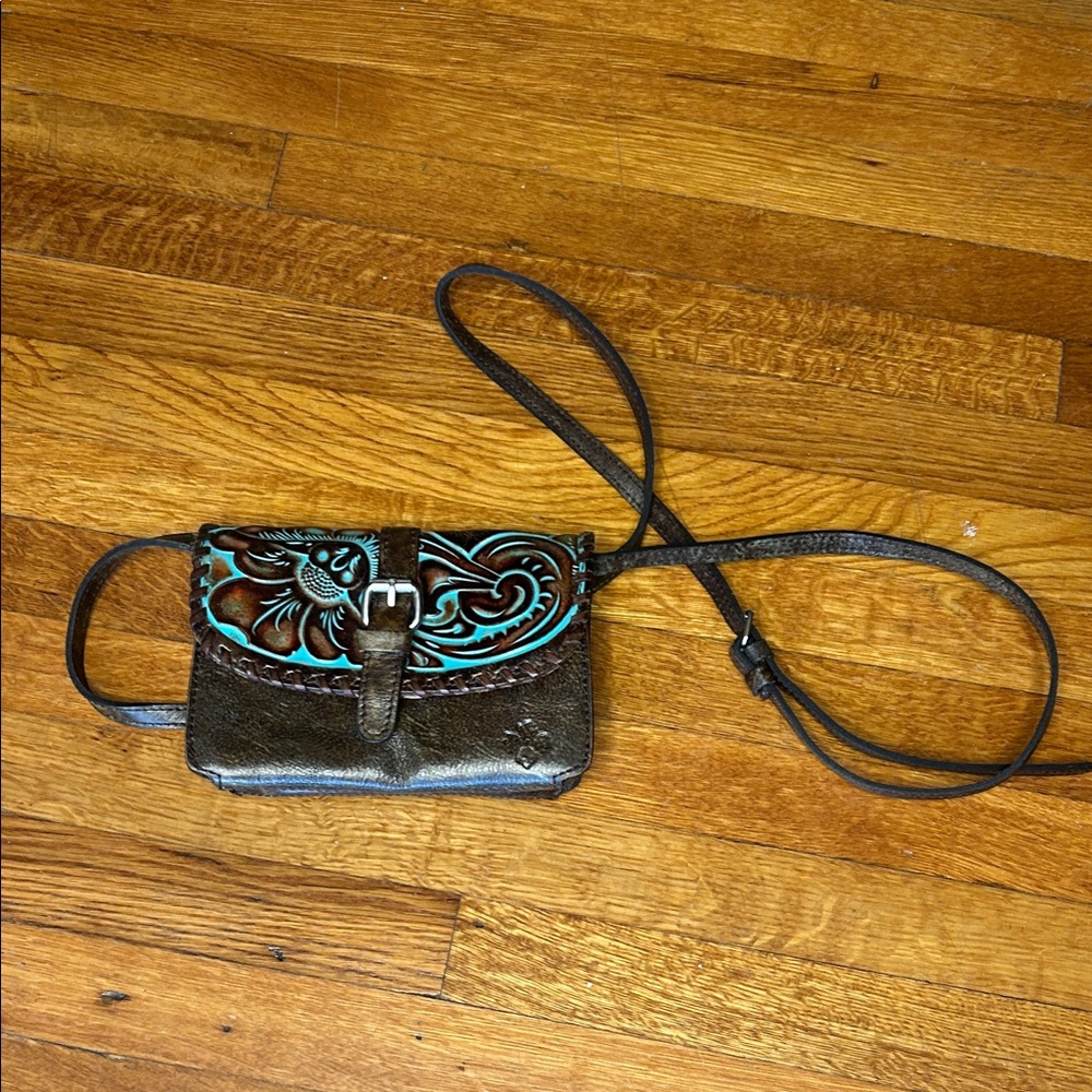 Brown and Teal Leather Crossbody Bag